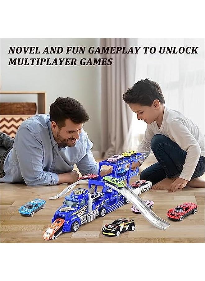 Toddler Toys Race Model Car With Track Transport Vehicle, Die-cast Alloy Metal Car Toy Set With 12 Cars,Gifts for Age 3 4 5 6 Kids Child Boys Girls Birthday Party Favor