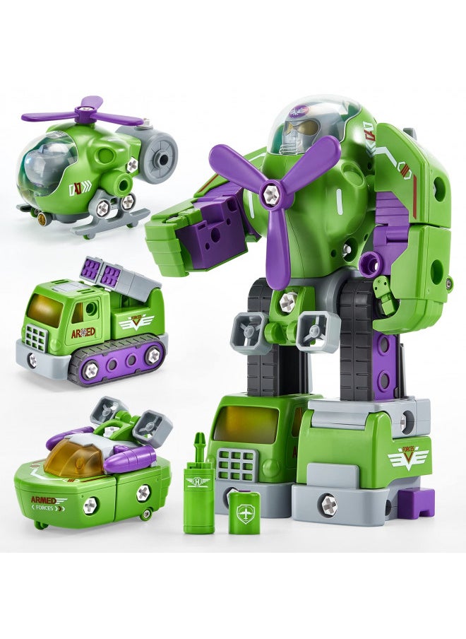 4 Year Old Boy Toys - 3 in 1 Take Apart Helicopter, Missile Truck, Ship Transform to Robot Boys Toys Age 4-6 Year Old Boys Girls STEM Toys for Ages 5-7