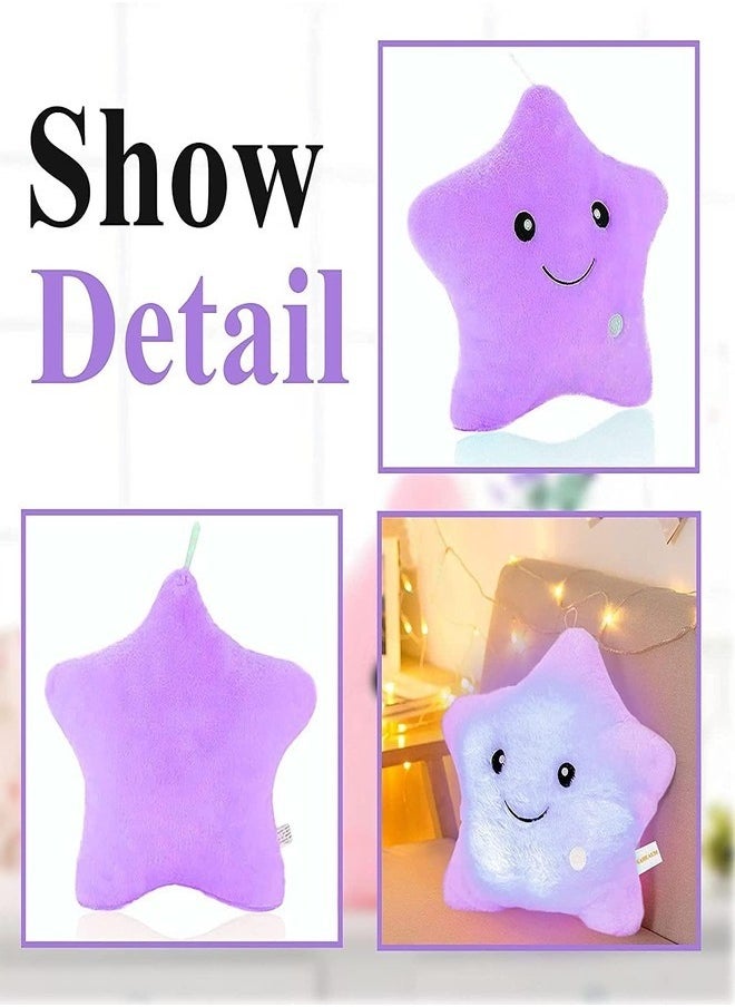 Creative Twinkle Glowing Stars Shape Plush Throw Pillow, LED Night Light Pillow Cushions Stuffed Toys Gifts for Kids (Purple)