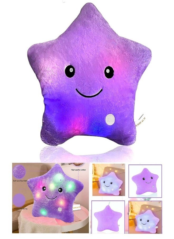 Creative Twinkle Glowing Stars Shape Plush Throw Pillow, LED Night Light Pillow Cushions Stuffed Toys Gifts for Kids (Purple)