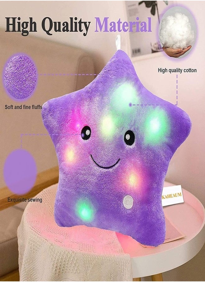 Creative Twinkle Glowing Stars Shape Plush Throw Pillow, LED Night Light Pillow Cushions Stuffed Toys Gifts for Kids (Purple)