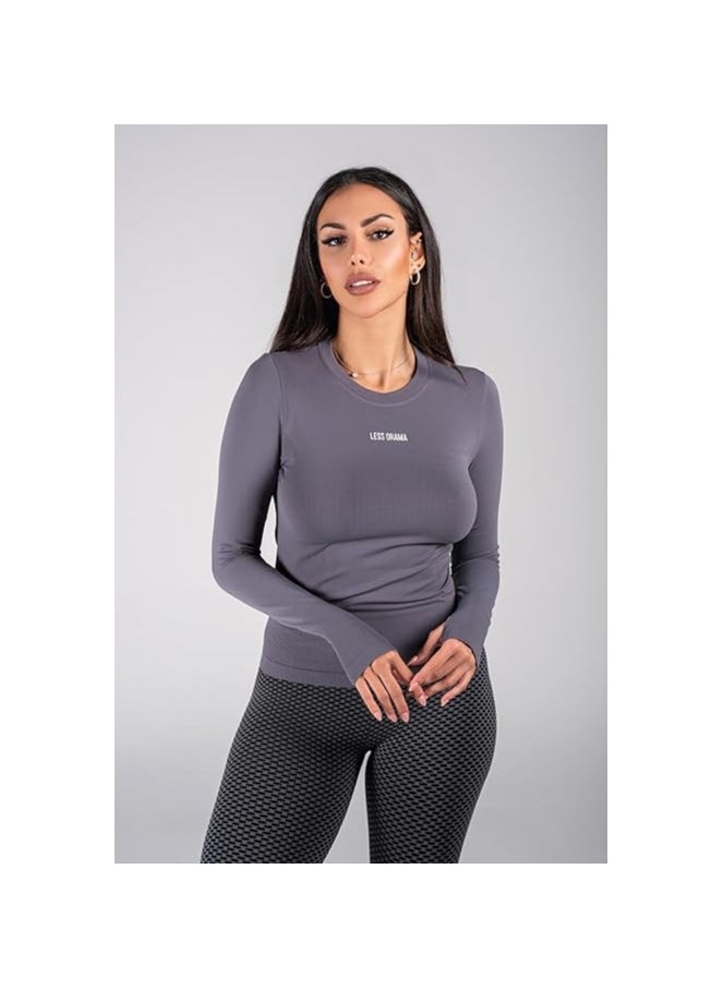 Less Drama Women's Long Sleeve Workout Top | Slim Fit Athletic Yoga Running Shirt with Thumb Holes |  Breathable Gym Unbothered Long Sleeve Top