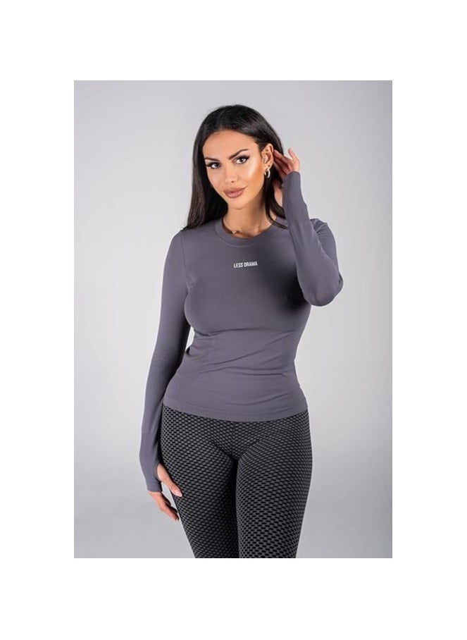 Less Drama Women's Long Sleeve Workout Top | Slim Fit Athletic Yoga Running Shirt with Thumb Holes |  Breathable Gym Unbothered Long Sleeve Top