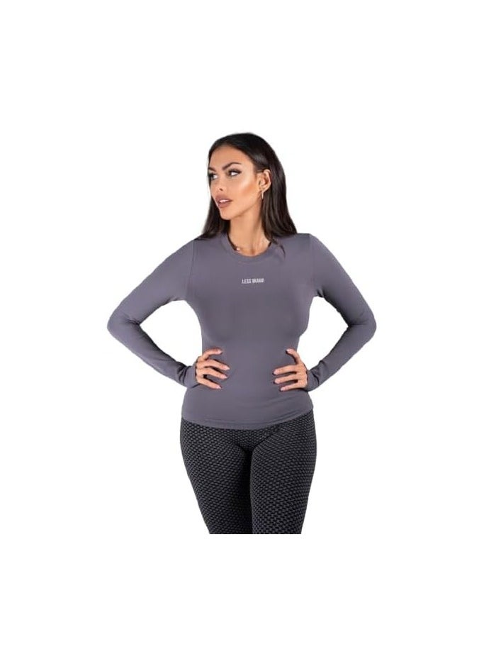 Less Drama Women's Long Sleeve Workout Top | Slim Fit Athletic Yoga Running Shirt with Thumb Holes |  Breathable Gym Unbothered Long Sleeve Top