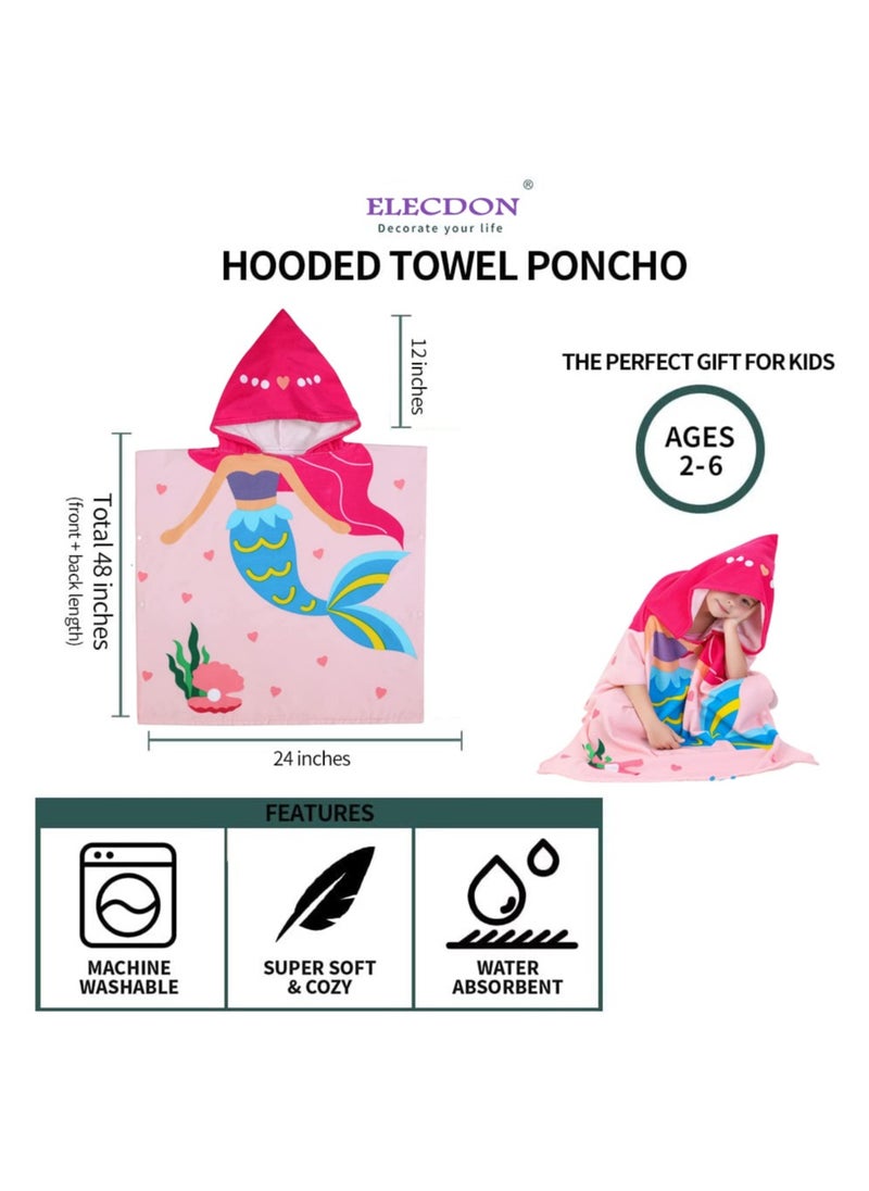 Kids Bath Towel for 1-6 Years Toddler, Hooded Towel, Microfiber Super Soft, Robe Poncho Bathrobe, Girls Swimming Beach Holiday Water Playing, Pool Swim Coverups 1Pcs