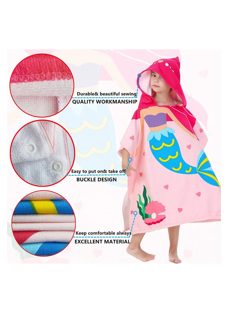 Kids Bath Towel for 1-6 Years Toddler, Hooded Towel, Microfiber Super Soft, Robe Poncho Bathrobe, Girls Swimming Beach Holiday Water Playing, Pool Swim Coverups 1Pcs