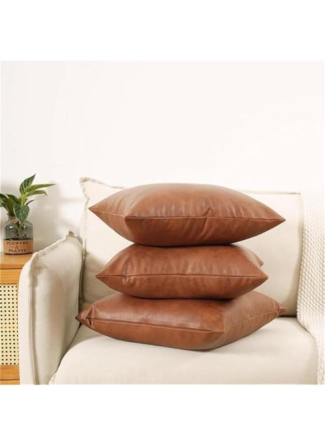 Faux Leather Throw Pillow Covers Set of 2 Brown Outdoor Modern Farmhouse Solid Decorative Pillow Covers for Room Couch Living Bedroom Bed Sofa (45X45cm)