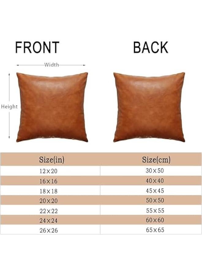 Faux Leather Throw Pillow Covers Set of 2 Brown Outdoor Modern Farmhouse Solid Decorative Pillow Covers for Room Couch Living Bedroom Bed Sofa (45X45cm)