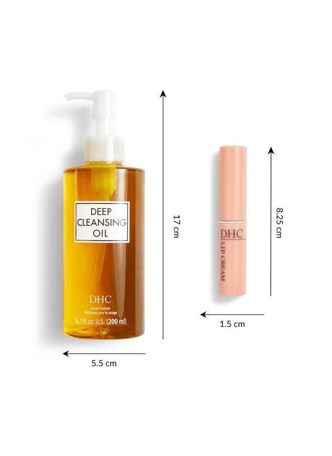 Deep Cleansing Oil And Lip Cream, Facial Cleansing Oil, Makeup Remover, Hydrating, Moisturizing, Soothing, Set, Fragrance And Colorant Free, Ideal For All Skin Types, 6.7 Fl. Oz. And 0.05 Oz.