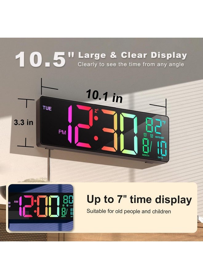 10.5'' Large Digital Wall Clock With Remote Control, Dual Alarm With Big Led Screen Dispaly, 8 Rgb Colors, Auto Dst, Temperature For Living Room, Bedroom, Decor, Gift For Elderly