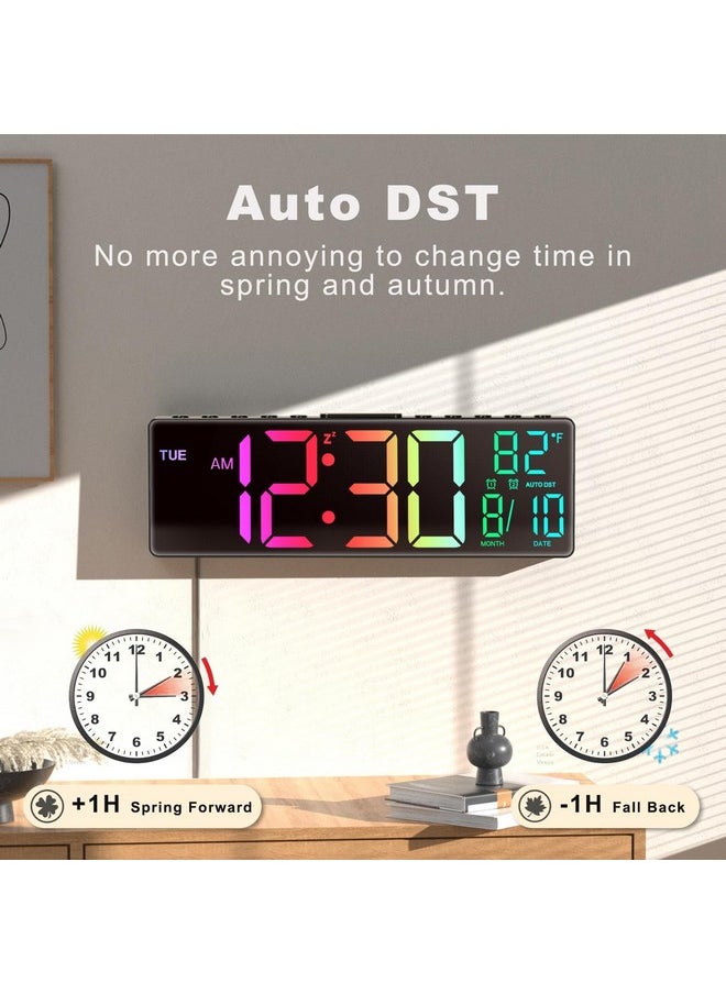 10.5'' Large Digital Wall Clock With Remote Control, Dual Alarm With Big Led Screen Dispaly, 8 Rgb Colors, Auto Dst, Temperature For Living Room, Bedroom, Decor, Gift For Elderly