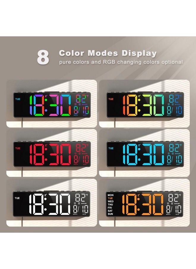 10.5'' Large Digital Wall Clock With Remote Control, Dual Alarm With Big Led Screen Dispaly, 8 Rgb Colors, Auto Dst, Temperature For Living Room, Bedroom, Decor, Gift For Elderly