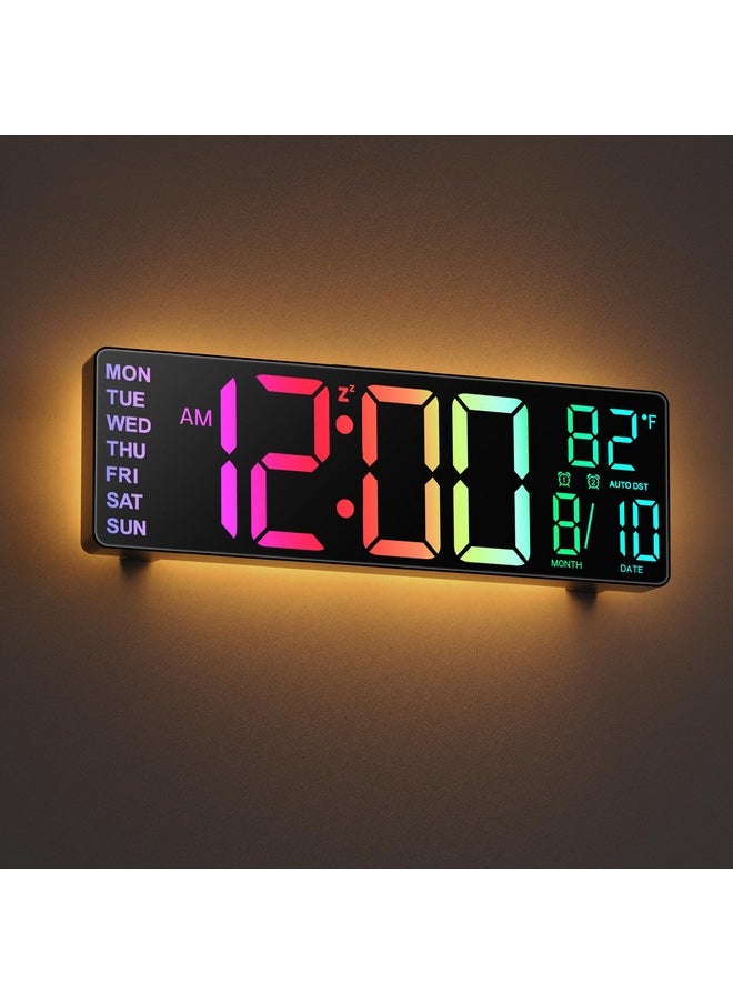 10.5'' Large Digital Wall Clock With Remote Control, Dual Alarm With Big Led Screen Dispaly, 8 Rgb Colors, Auto Dst, Temperature For Living Room, Bedroom, Decor, Gift For Elderly