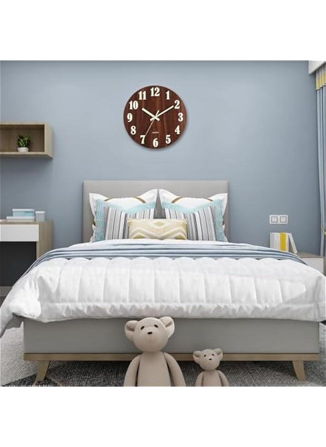 Wall Clock - 12 Inch Black Luminous Wall Clocks Battery Operated Glow in The Dark Wall Clock Silent Non Ticking Wooden Round Analog Night Light Clock for Living Room Bedroom Home Decor (Brown)