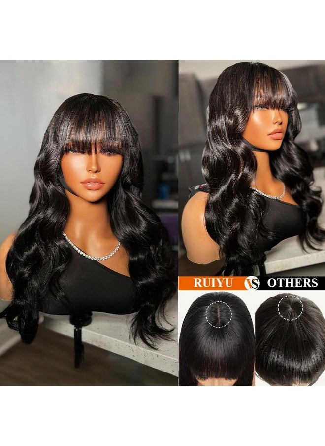 Body Wave Wig with Bangs 2x4 Lace Front Wigs Human Hair Wigs for Black Women Human Hair Glueless Closure Wigs Human Hair Wigs with Bangs 100% Brazilian Human Hair 180% Density Middle Part 18 Inch