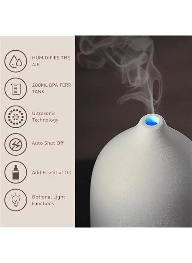 Essential Oil Diffuser Humidifiers,Aromatherapy Diffuser, Ceramic Wood Grain Diffusers for Oils,7-Color Night Light Aroma Home,Office and Trip (White, 250ml)