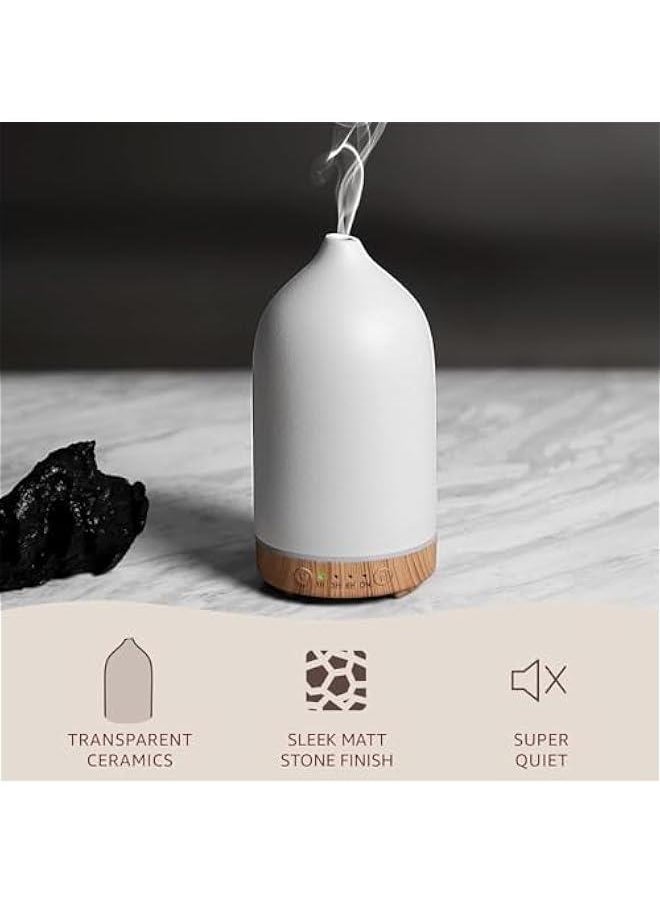 Essential Oil Diffuser Humidifiers,Aromatherapy Diffuser, Ceramic Wood Grain Diffusers for Oils,7-Color Night Light Aroma Home,Office and Trip (White, 250ml)