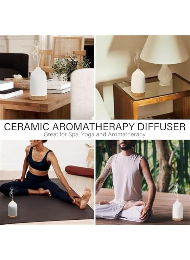 Essential Oil Diffuser Humidifiers,Aromatherapy Diffuser, Ceramic Wood Grain Diffusers for Oils,7-Color Night Light Aroma Home,Office and Trip (White, 250ml)