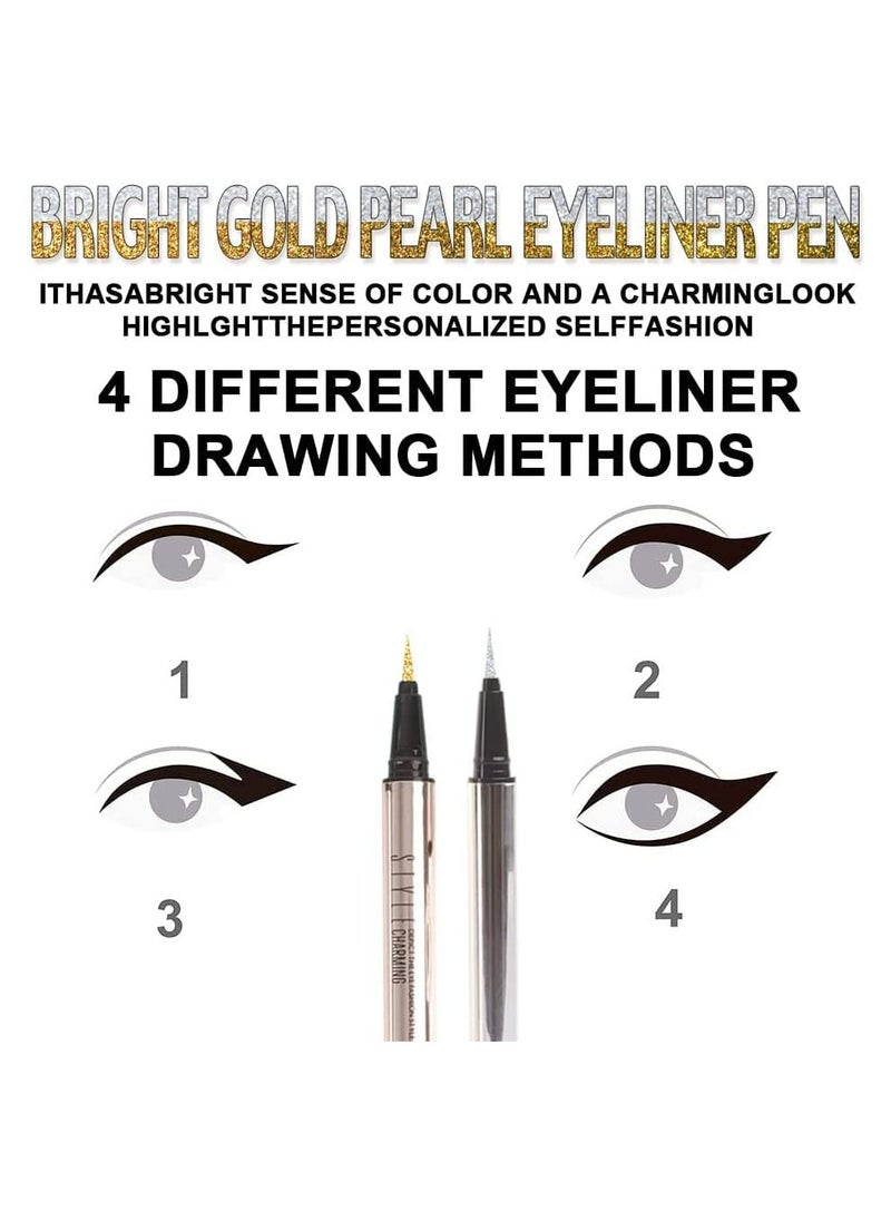 Liquid Eyeliner Makeup Pen Set 2Pcs Glitter Sparkling Shimmer Silver Waterproof Smudge Proof Long Lasting High mented