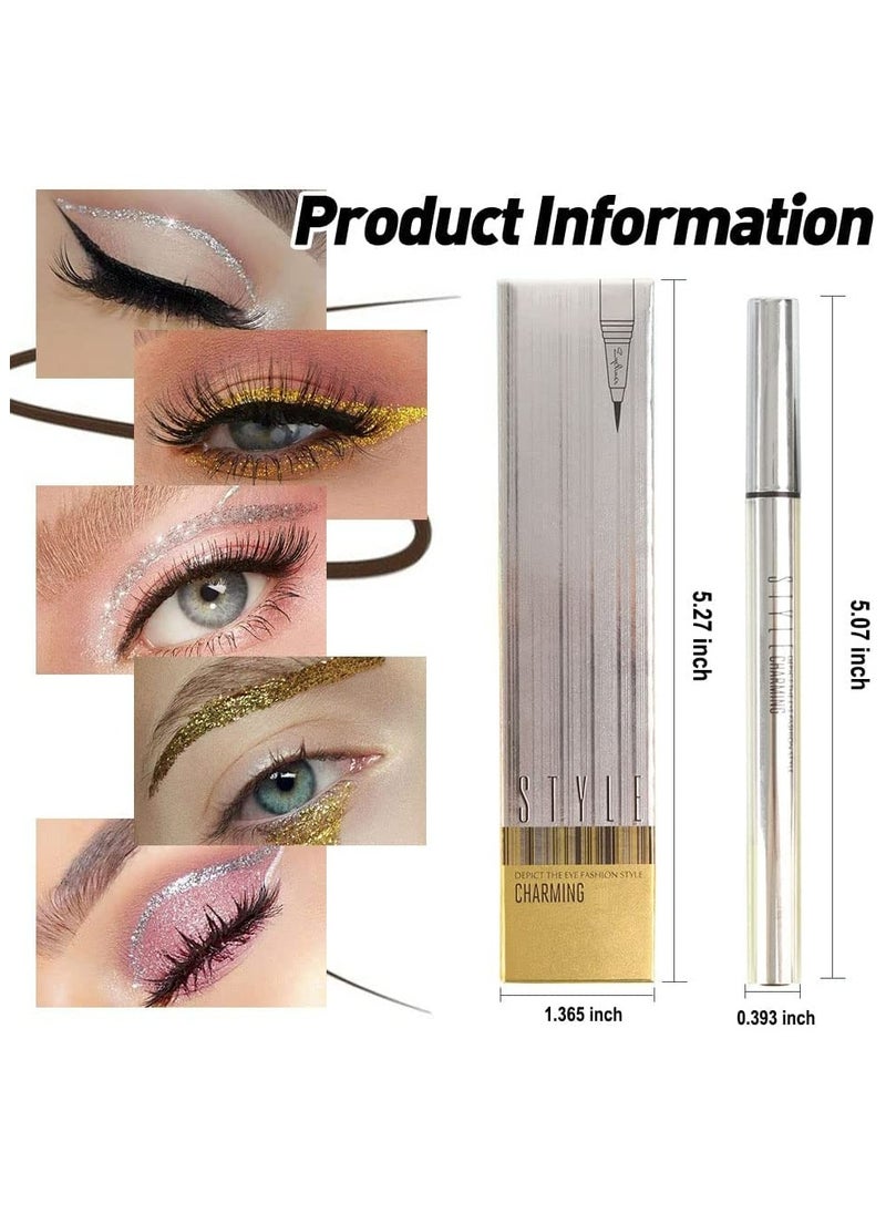 Liquid Eyeliner Makeup Pen Set 2Pcs Glitter Sparkling Shimmer Silver Waterproof Smudge Proof Long Lasting High mented