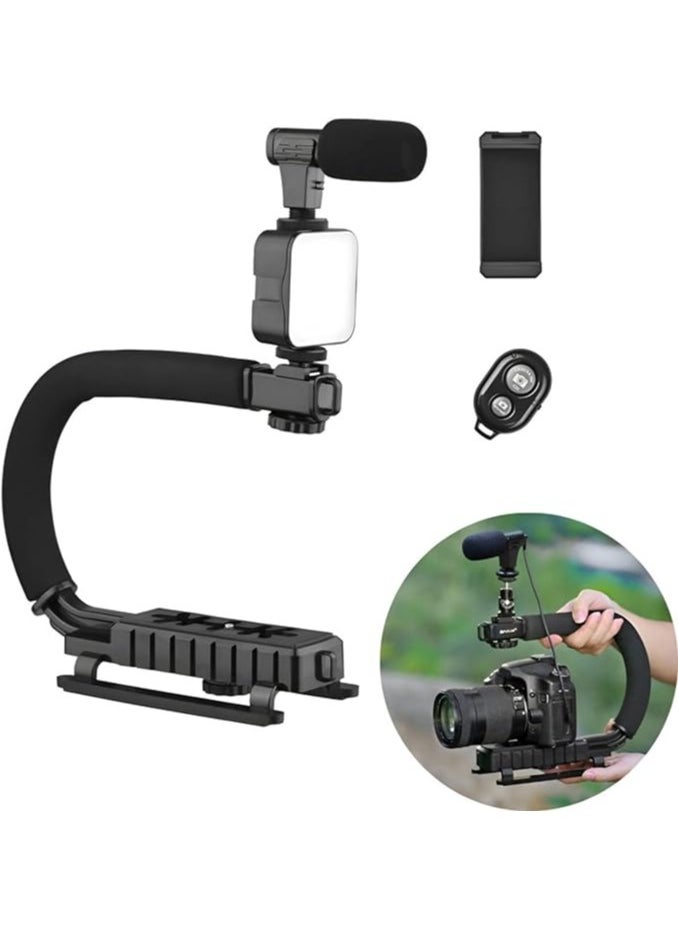 AY-49U Video Making Kit, Portable Camera Stabilizer, Fill Light Microphone, Universal Photography Video Handheld Vlog Stand Stabilizer Kit For Phone Camera Video Recording