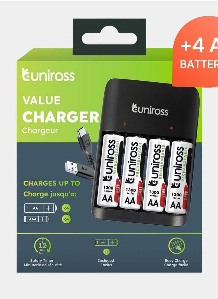 Uniross Value Battery Charger AA / AAA (4xAA Incl.)