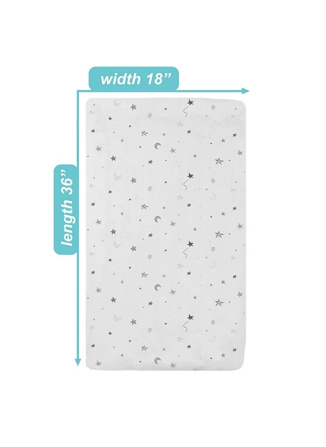 Printed 100% Natural Cotton Jersey Knit 18 X 36 Cradle/Bassinet Sheet - Fitted, Gray Stars And Moons, Soft Breathable, For Boys And Girls