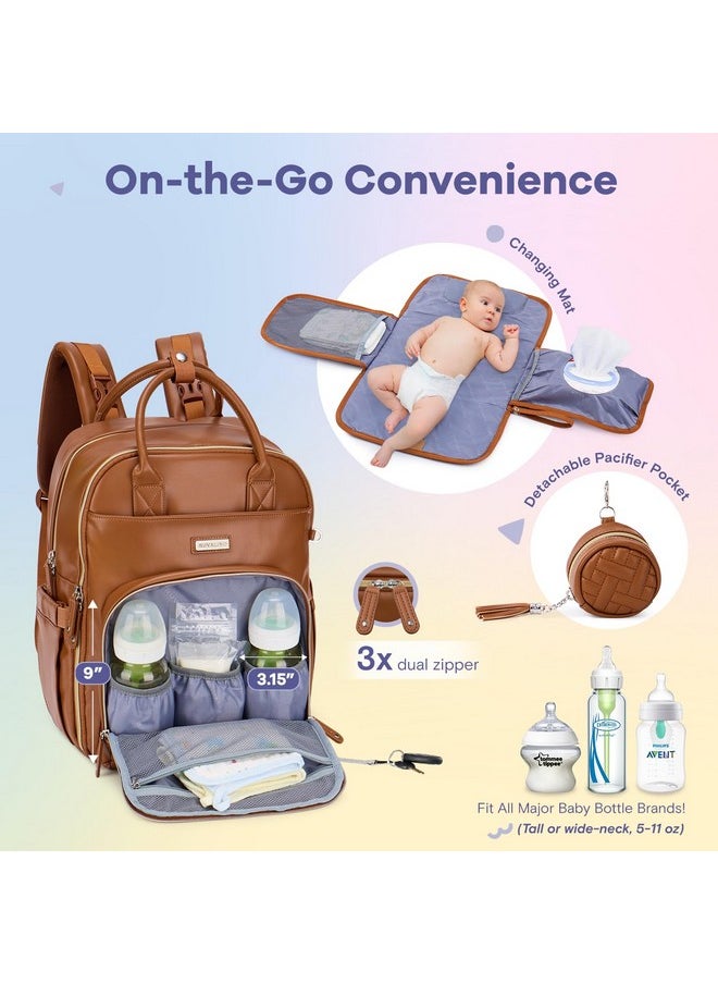 Diaper Bag Backpack, Multifunction Travel Pack Maternity Baby Changing Bags, Large Capacity, Waterproof, Brown