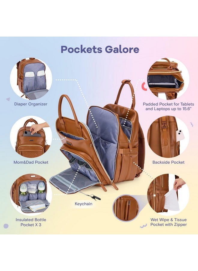 Diaper Bag Backpack, Multifunction Travel Pack Maternity Baby Changing Bags, Large Capacity, Waterproof, Brown