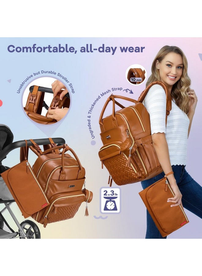 Diaper Bag Backpack, Multifunction Travel Pack Maternity Baby Changing Bags, Large Capacity, Waterproof, Brown