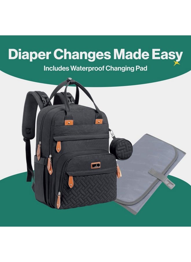 Diaper Bag Backpack - Tote - Multi Function Waterproof Diaper Bag, Travel Essentials Baby Bag With Changing Pad, Stroller Straps & Pacifier Case - Unisex, Black