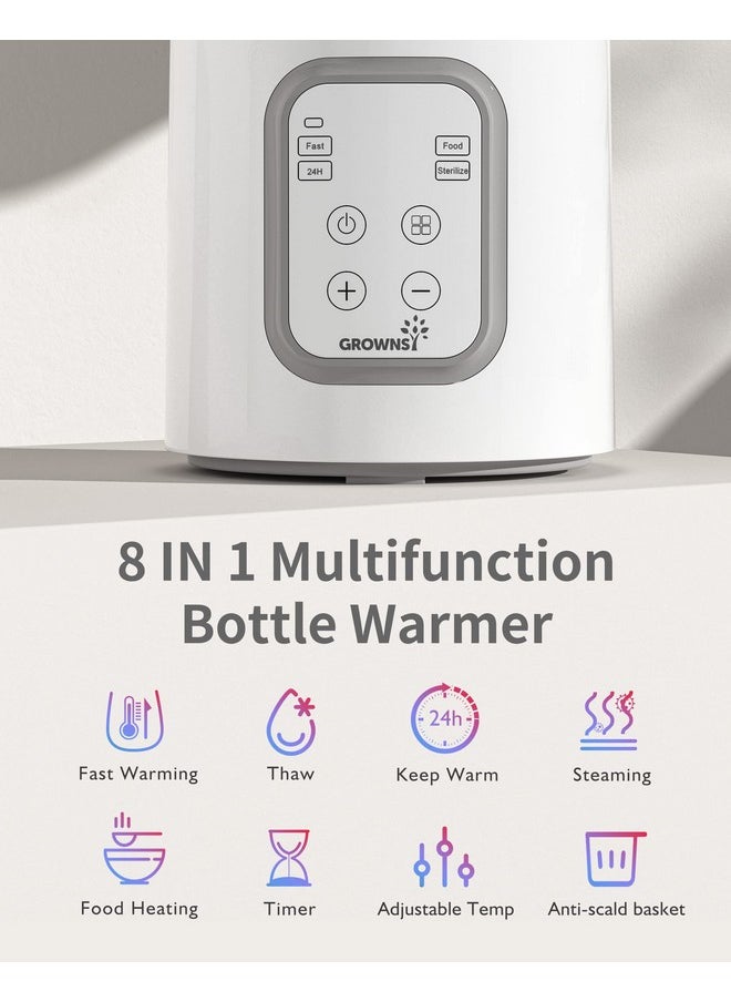 Warmer, Grownsy 8-In-1 Fast Baby Milk Warmer With Timer For Breastmilk Or Formula, Accurate Temperature Control, With Defrost, Sterili-Zing, Keep, Heat Baby Food Jars Function