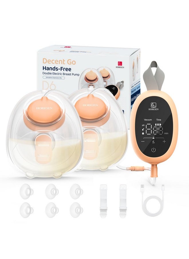 Wearable Hands Free Breast Pump D6, Portable Low Noise Breastfeeding Pump With 3 Modes & 9 Levels, Strong Suction Discreet Electric Breast Milk Pump, 15-25Mm Double-Sealed Flange