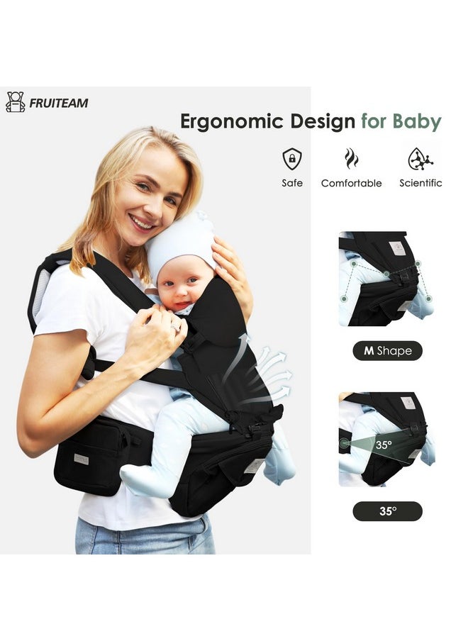 Baby Carrier Newborn To Toddler, Safety-Certified Baby Carrier With Hip Seat, Ergonomic 6-In-1 Baby Carrier With Head Support, Adjustable & Removable Baby Holder For All Seasons, Black