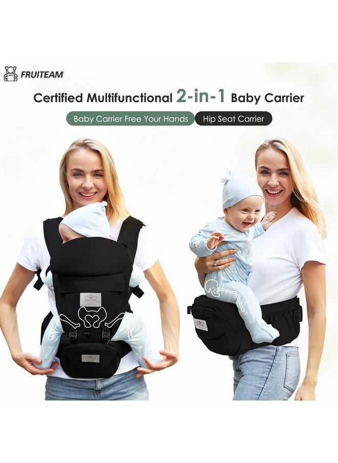 Baby Carrier Newborn To Toddler, Safety-Certified Baby Carrier With Hip Seat, Ergonomic 6-In-1 Baby Carrier With Head Support, Adjustable & Removable Baby Holder For All Seasons, Black