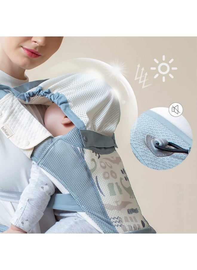 Bebamour Baby Carrier Newborn To Toddler-2 In 1 Hip Seat & Carrier Front And Back Carry With Head Hood & 3 Pieces Teething Pads& Waist Extenders & Storage Bag 0-36 Months (Grey)