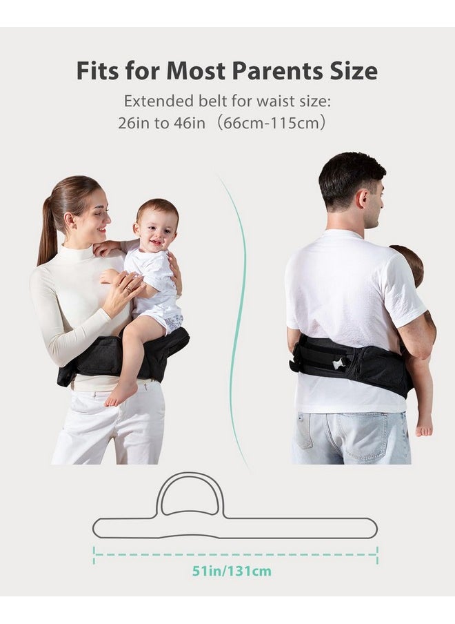 P Seat Carrier, Grownsy Baby Carrier With Multiple Pockets, Adjustable Extended Waistband For Newborns & Toddlers Up To 50 Lbs, Black