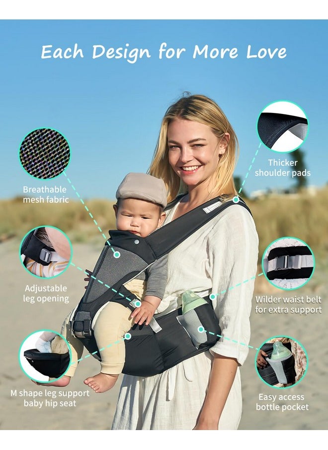 Arrier, Kidira 6-In-1 Ergonomic Baby Carrier Newborn To Toddler For 7-50Lbs, Front & Back Baby Carriers With Hip Seat For Dad Mom, Adjustable Mesh Infant Carrier With Hood All Season (Black)