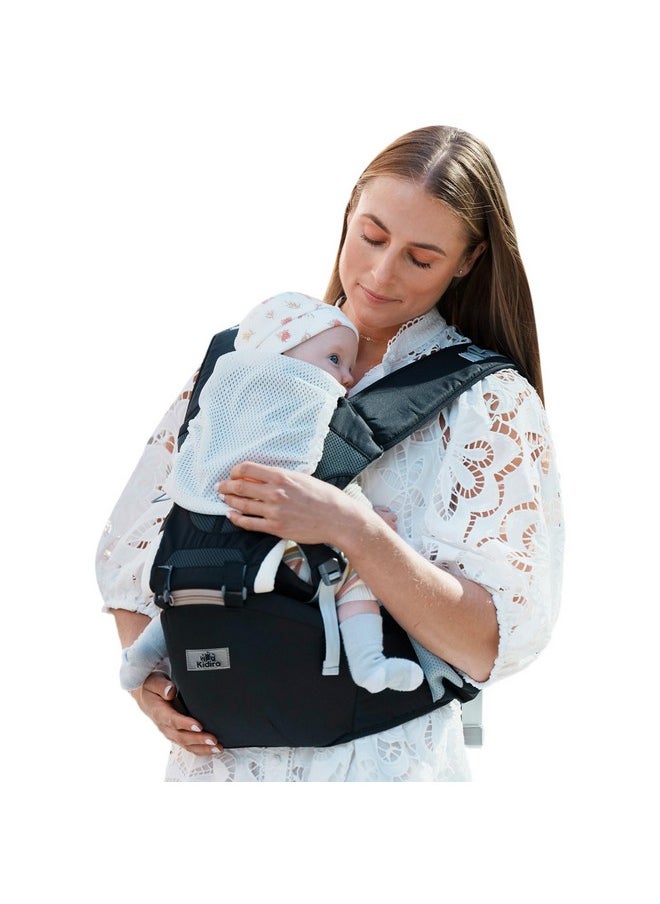 Arrier, Kidira 6-In-1 Ergonomic Baby Carrier Newborn To Toddler For 7-50Lbs, Front & Back Baby Carriers With Hip Seat For Dad Mom, Adjustable Mesh Infant Carrier With Hood All Season (Black)