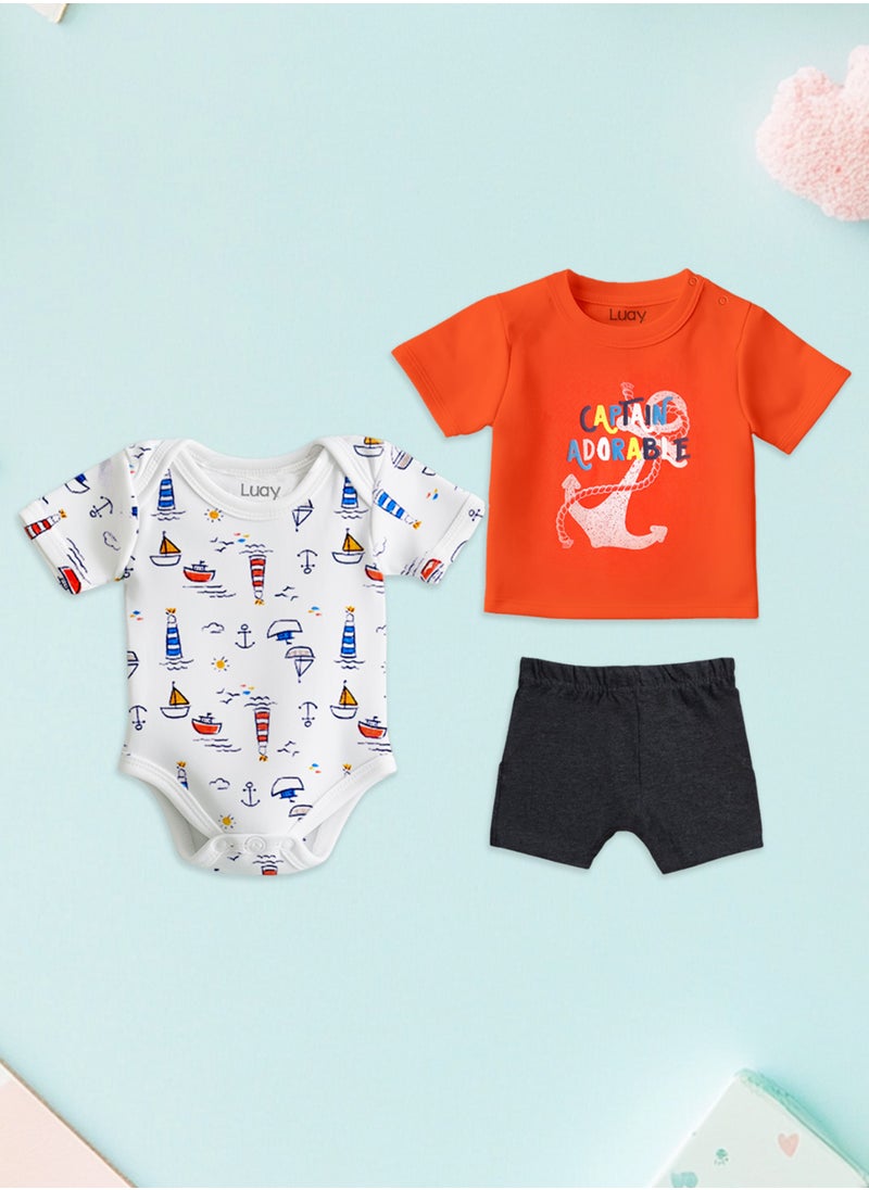 100% Organic Cotton T-shirt+Onesies Pack of 3 set Baby 3in 1Gift Set for Unisex Baby Pure Cotton_Soft,Smooth& Machine,Washable,Breathable Fabric