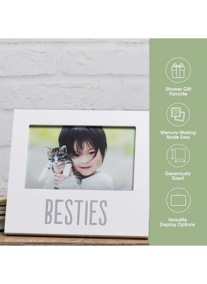 Bestie And Baby Keepsake Frame - Wood Photo Frame For Baby And Pet, With Easel Back And Wall Hanger, Holiday Gifts, Perfect Gender Neutral Nursery Decor And Shower Gift, White