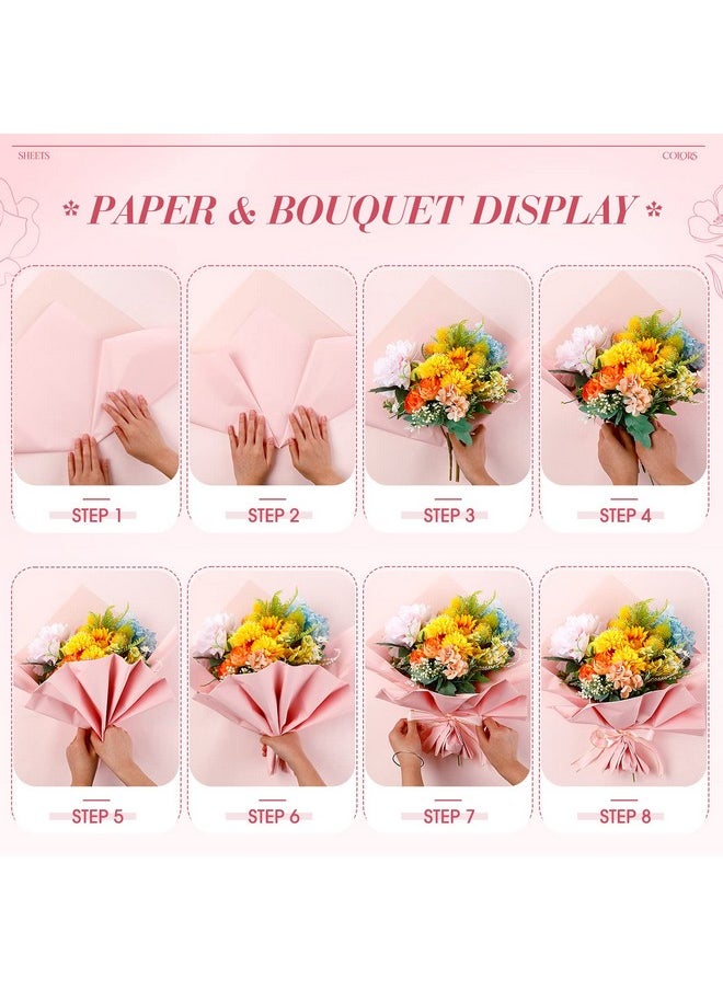 160 Sheets Double Color Flower Wrapping Paper Thick Waterproof Florist Bouquet Wrapping Paper Bulk For Diy Crafts Gift Packaging Flower Shop Bouquet Packaging 23 X 23 Inch, 8 Color (Double Color)