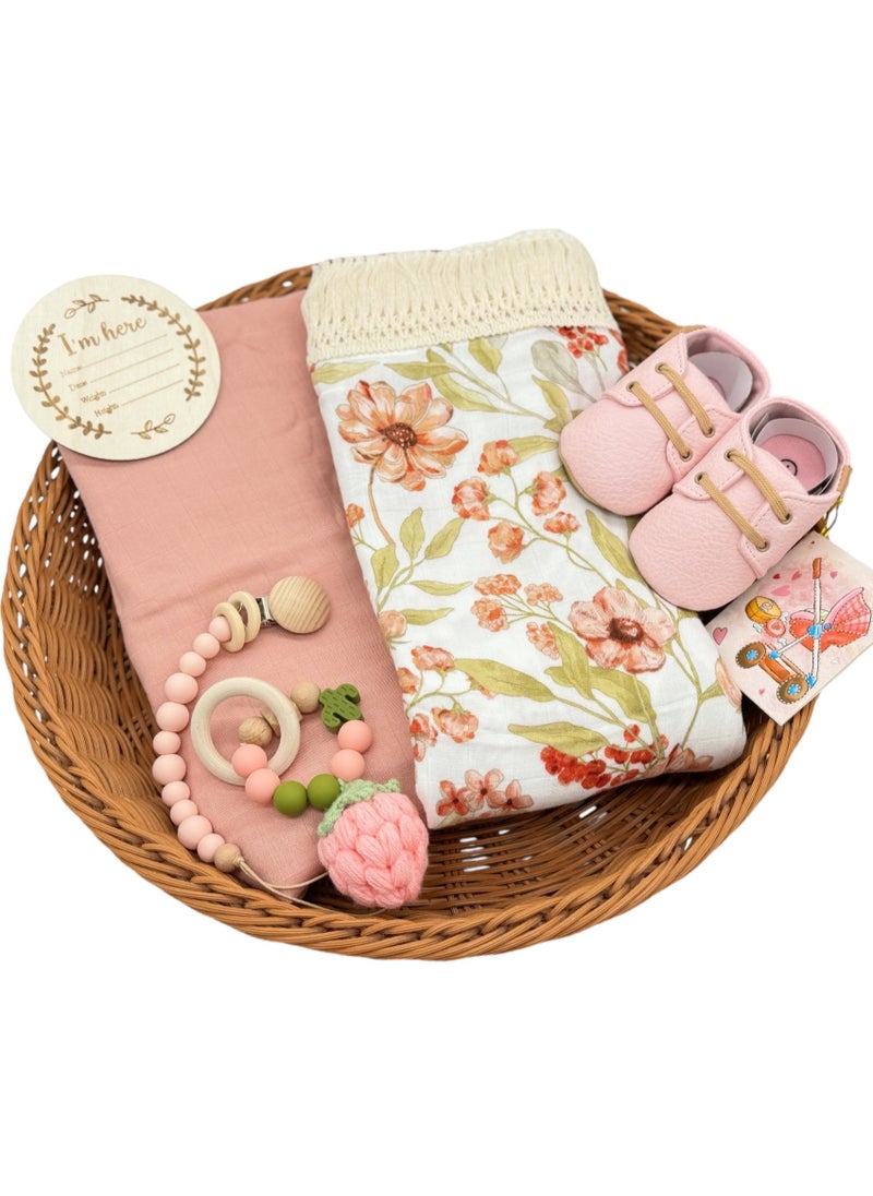 Baby Swaddle Wrap Gift Set, 8 Pieces Newborn Essentials, Baby Swaddle Blanket (Peach)