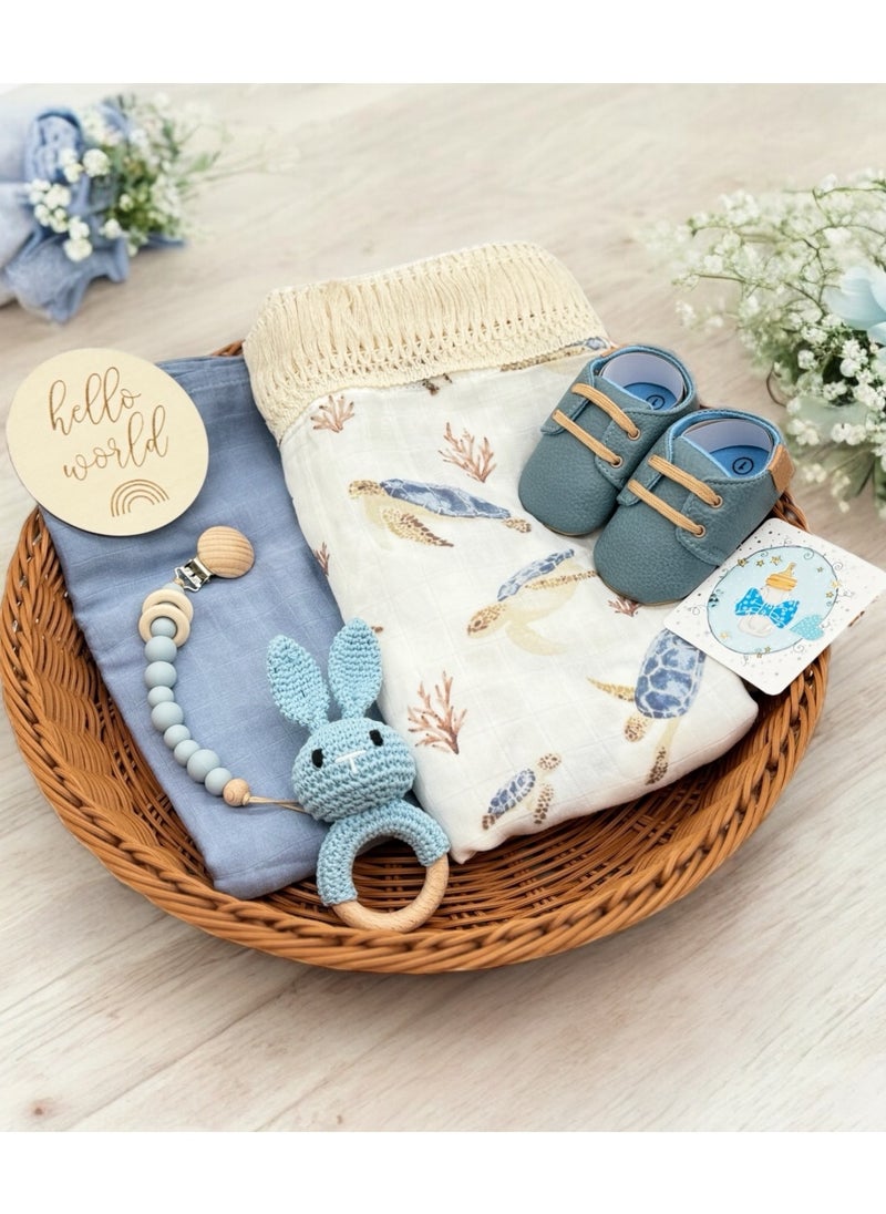 Baby Swaddle Wrap Gift Set, 8 Pieces Newborn Essentials, Baby Swaddle Blanket (Blue)