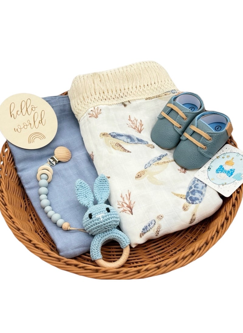 Baby Swaddle Wrap Gift Set, 8 Pieces Newborn Essentials, Baby Swaddle Blanket (Blue)