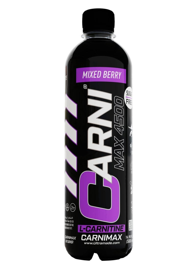 CARNIMAX 4500 L-CARNITINE  Mixed Berry - Maximum Fat Burn L-Carnitine with Electrolytes, CLA, Chromium, B Complex Vitamins & Alpha GPC - Zero Sugar, 500ml Pack of 12