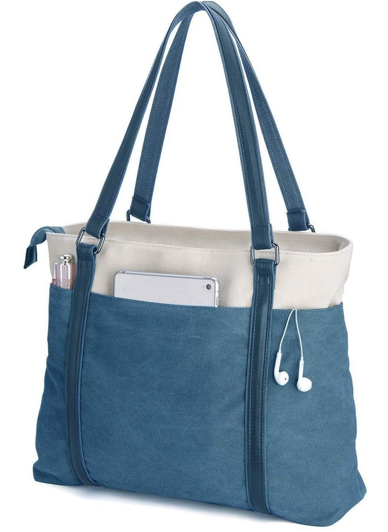 Laptop Tote Bag for Work Lightweight Splice Canvas 15.6 Inch Handbag Purse