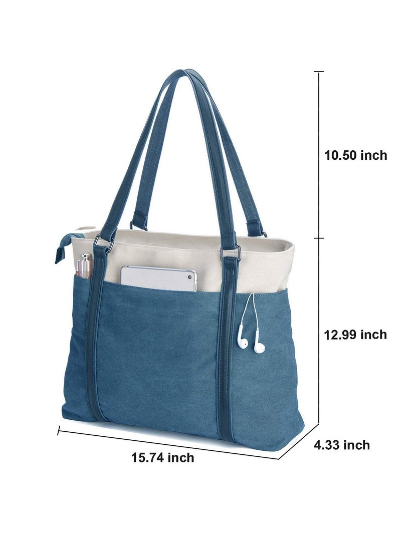 Laptop Tote Bag for Work Lightweight Splice Canvas 15.6 Inch Handbag Purse