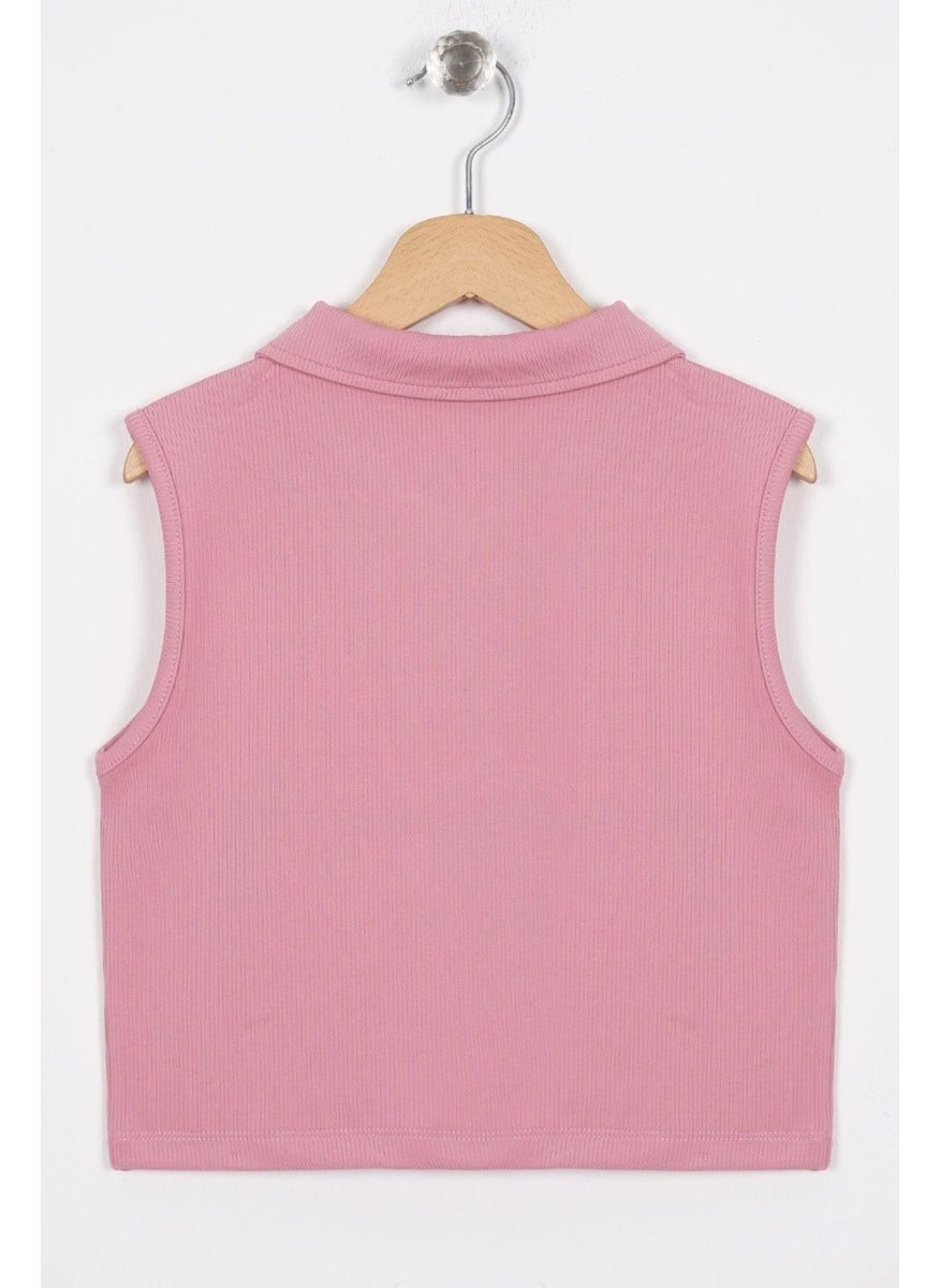 Collar Detailed Dusty Rose Color Girl Crop