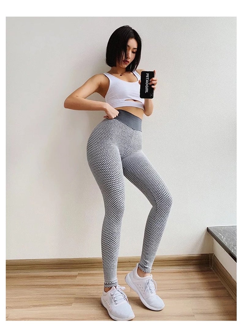 Grey High-Waisted Women's Leggings - Ultra Stretchy Yoga Pants for Workouts & Everyday Wear – Tummy Control Sports Yoga Pants Offering Superior Comfort and Fashion